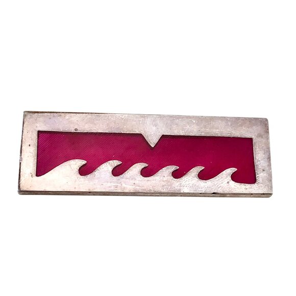 Vintage Mexico Sterling Silver Brooch Transparent Red Enamel Modernist - Picture 6 of 11